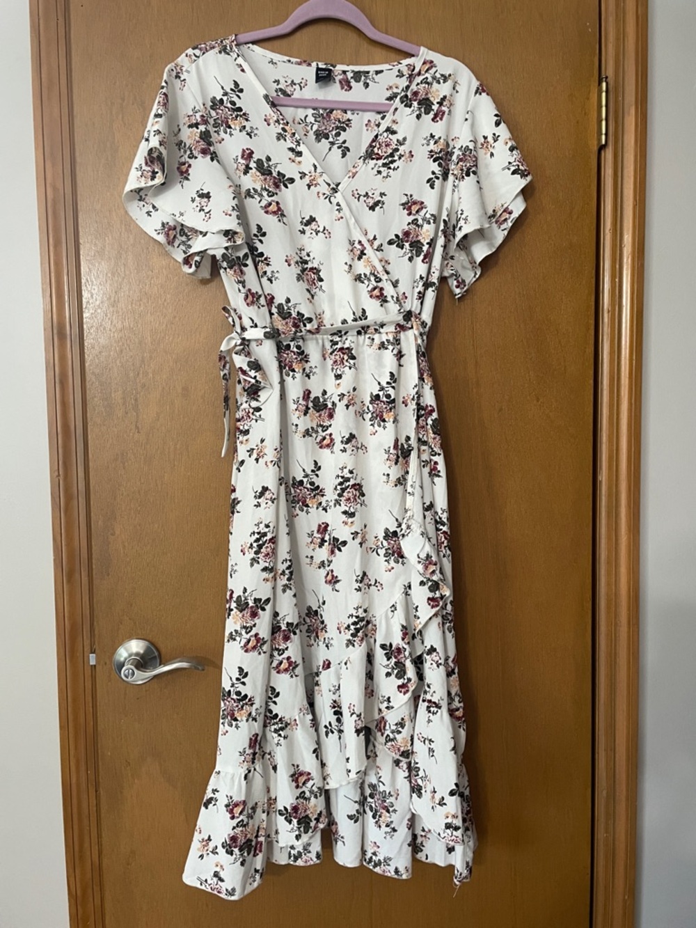 Floral Tie-Waist Wrap Dress - White with Pink Floral